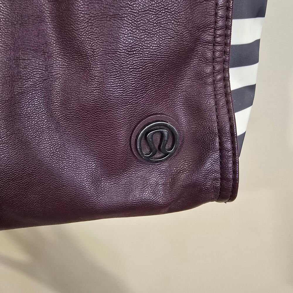 Lululemon Purple Striped Faux Leather Gym Bag Multiple Pockets - Picture 5 of 13